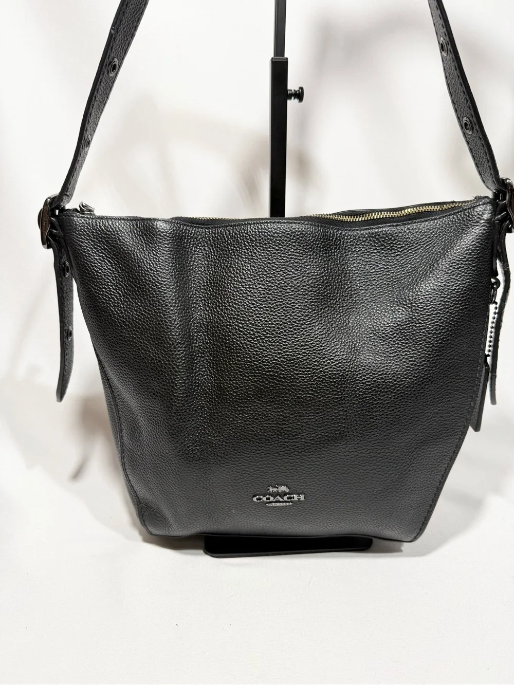 Coach Black Pebbled Leather Shoulder Bag with Adjustable Strap